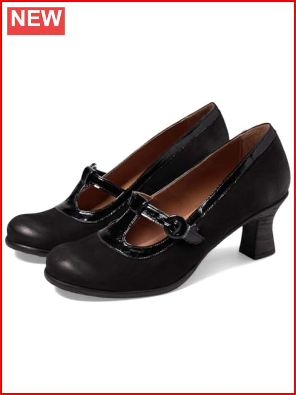 Dystralix Womens Kitten Heel Oxford Loafers Faux Leather Round Toe T-Strap